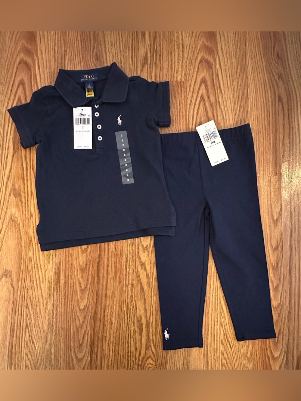 Polo Ralph Lauren Baby Girls Stretch Mesh Polo Shirt 2T, Stretch Legging 24M